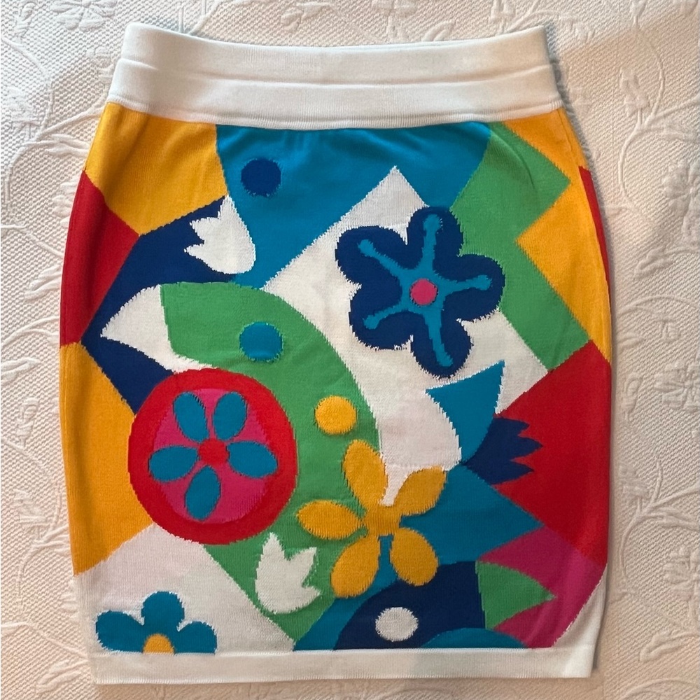 Vintage Escada Colorful Geometric Knit Mini Pencil Skirt